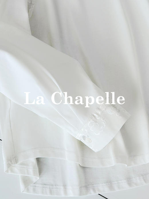 专柜实拍【新中式格调】拉夏贝尔/La Chapelle纯棉亲肤透气~圆领拼接提花长袖T恤 商品图8