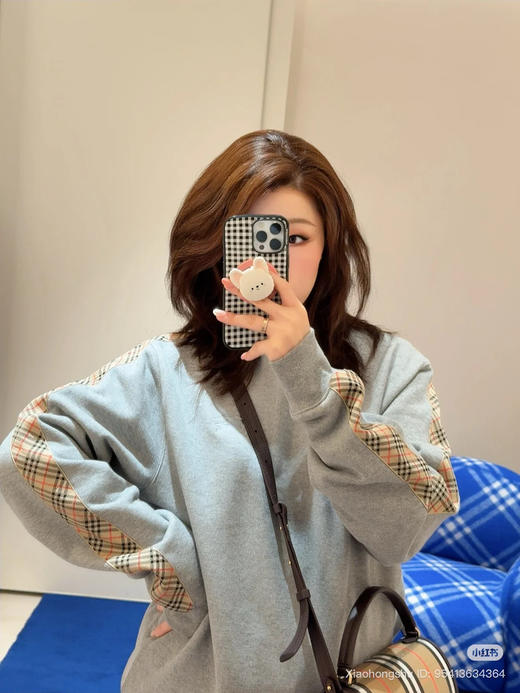 125-7渠道货 26春款 BB情侣款格纹套头卫衣 老朱穿M 商品图5