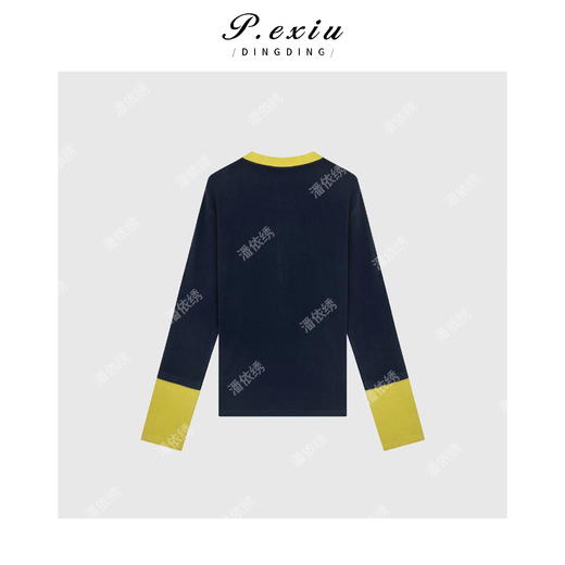 04-1潘依绣丁丁宠粉撞色拼接假两件减龄感长袖打底T恤 W-62598 商品图2