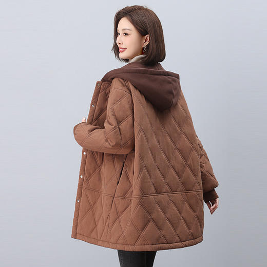 丁摩 中长款加绒棉服女冬季新款宽松加厚保暖棉衣5ZF-6708 商品图2