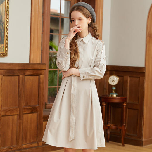 famecoco范可儿蕾丝腰带衬衫裙春秋季气质大方收腰显瘦猎装式连衣裙F211FA004 商品图3