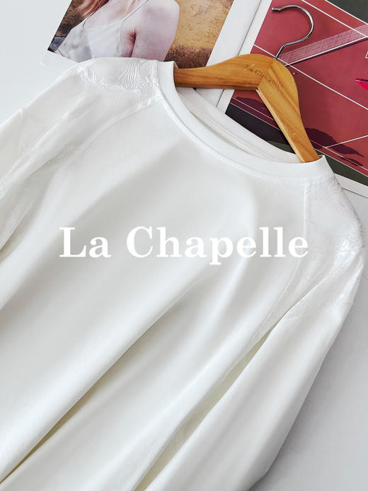 专柜实拍【新中式格调】拉夏贝尔/La Chapelle纯棉亲肤透气~圆领拼接提花长袖T恤 商品图7