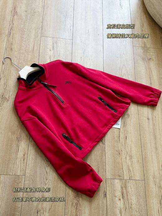 雅y同款红色休闲短款半拉链松弛感运动卫衣 商品图7