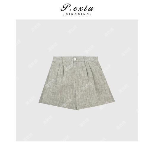 04-3潘依绣丁丁宠粉亚麻简约通勤V领马甲休闲短裤套装 Q0701 商品图2