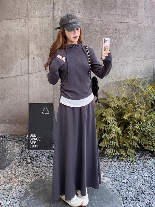 2026春新款休闲连帽假两件卫衣+半裙两件套 商品图4