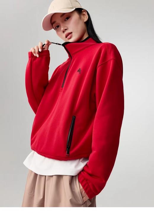 雅y同款红色休闲短款半拉链松弛感运动卫衣 商品图1