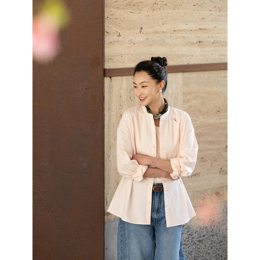 牧衣游原创 手工刺绣木棉纤维混纺衬衫新款文艺百搭衬衣 淡黄柳 商品图2