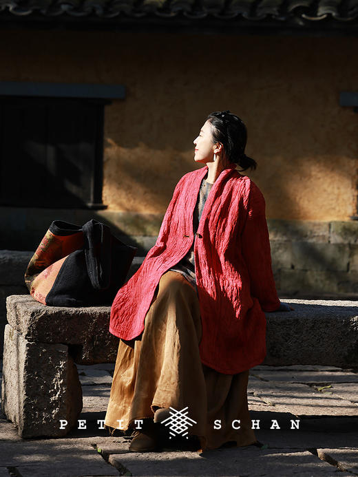 Petit Schan小闪 CLO#1029 Soft bark 软树皮 亚麻混纺手工扎染提花长袍 商品图3