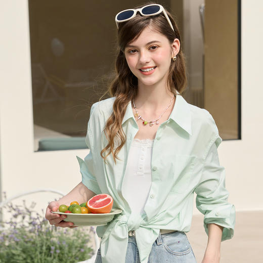 【六好通勤衬衫】三彩2026春季新款职场OL衬衫中长宽松长袖衬衣Z 商品图1