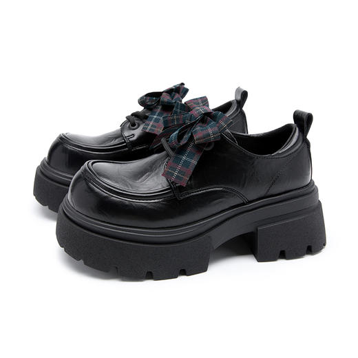 西遇JK小皮鞋女2026春季新款粗跟厚底乐福鞋小个子增高英伦风单鞋K0166228 商品图4