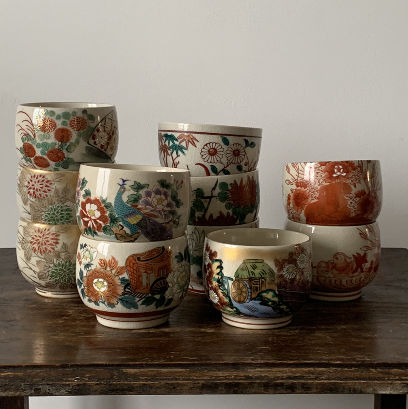 【苏州】日本中古九谷烧茶杯 手绘花鸟X1495