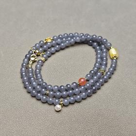 和田玉青海料烟紫冰底6mm精美108念珠 126-22