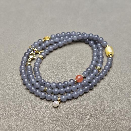 和田玉青海料烟紫冰底6mm精美108念珠 126-22 商品图0