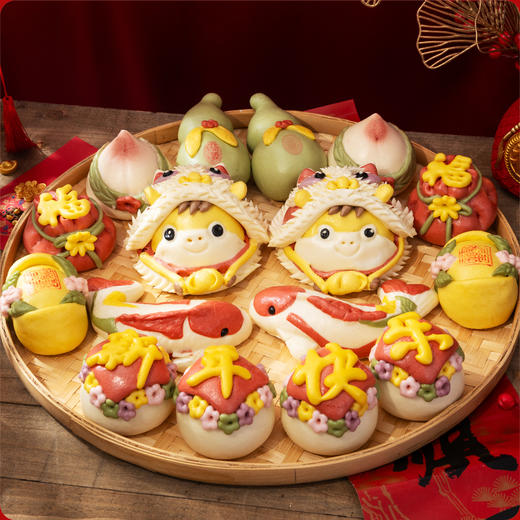 自营（王哥庄）-非遗花饽饽马年馒头礼盒年货送礼过年花馍馍春节送长辈山东特产【鸿运当头】新年醒狮马花饽饽礼盒 红色（非质量问题不退换） 商品图1