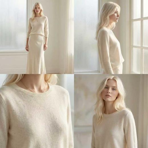 【咕咕同款】PALUOPO/PL100% 山羊绒圆领女款奶茶粉色 细闪 羊绒衫ET20008R-C1帕罗 商品图6