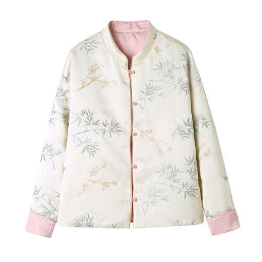 百媚生 新中式外套双面穿女蓝白竹高级感古典大气上衣6033 商品图5