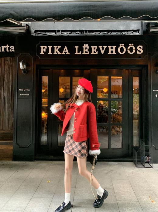 <曾小咸推荐>2.3现货秒杀 ！微信超特价！小香风蝴蝶结毛呢外套 日常289.99 立减150 秒杀139.99！！深浅咖格半裙 日常129.99 立减70 秒杀59.99！！ 商品图8