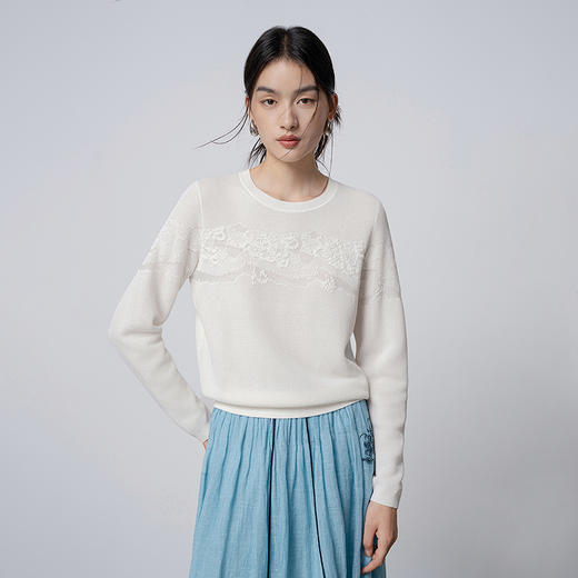 【林栖设计小店】手工绣花|米白优雅百搭气质2026春新款宽松毛织上衣1961094 商品图1