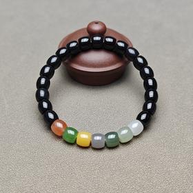和田玉墨玉七彩福运多宝手串 126-17