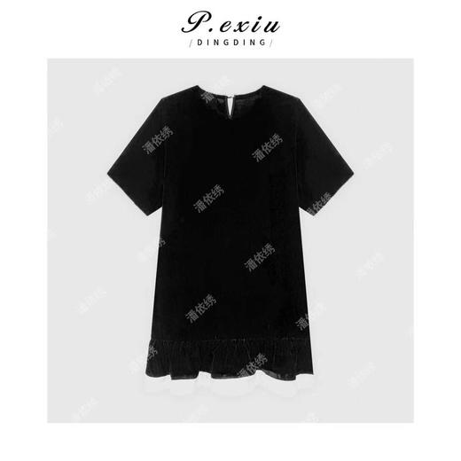04-2潘依绣丁丁宠粉气质显瘦丝绒圆领短袖连衣裙Q55487 商品图1