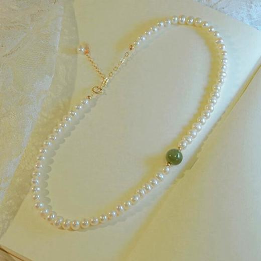 雀说银贝S925纯银天然和田玉正圆珍珠锁骨链女友生日送老婆母亲ALW209 商品图2