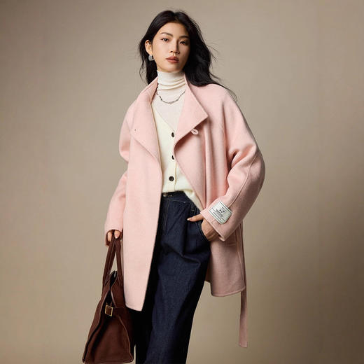 「自」全新升级【铂金会员799/天猫1079/差价280】(21336)洛诗琳高级感双面呢羊毛大衣2025秋冬新款中长款系带呢子外套 商品图1