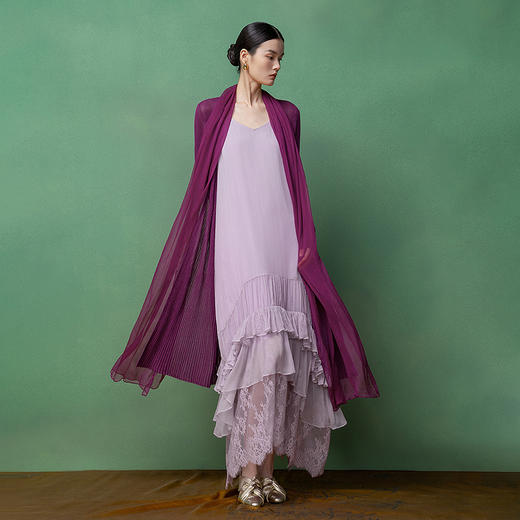 【林栖设计小店】轻逸自在|罗纹肌理拼桑蚕丝飞片2026春新款多色毛织外套1961212 商品图2