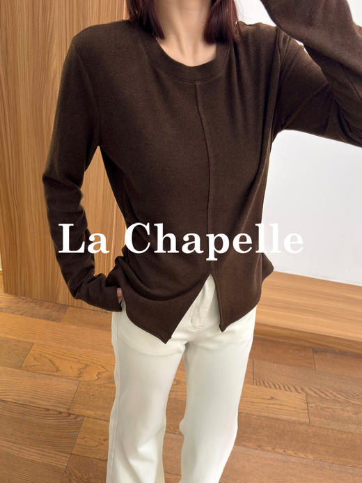 专柜实拍【双面绒/高弹】拉夏贝尔/La Chapelle微胖MM必入！圆领前开叉微收腰通勤感打底衫 商品图5