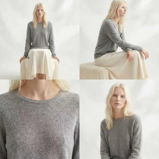 【咕咕同款】PALUOPO/PL100% 山羊绒圆领女款奶茶粉色 细闪 羊绒衫ET20008R-C1帕罗 商品图5