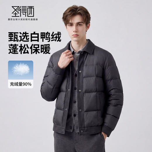 【白鸭绒】圣得西2025年冬季翻领羽绒服休闲风保暖青年男轻薄外套 商品图1