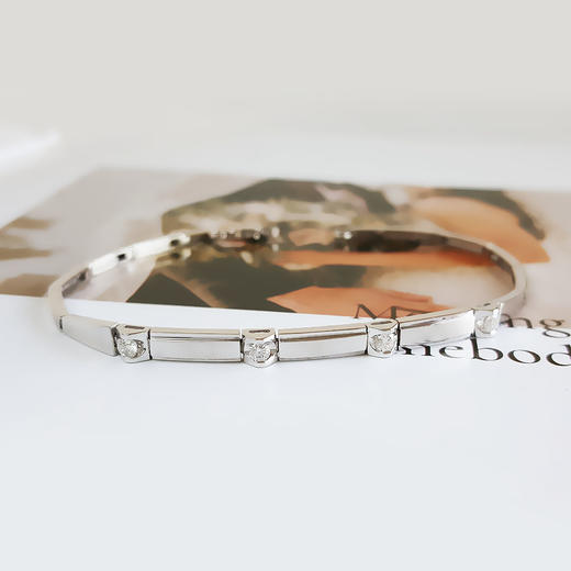 AU750白金经典简约群镶款0.220克拉钻石手链16CM（皆取最大值）030126TJ05 商品图3