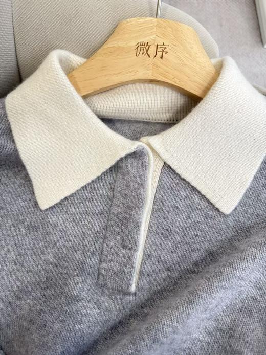 韩系简约撞色翻领羊绒衫 商品图1