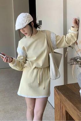 HAYES 撞色蕾丝拼接运动休闲抽绳短裙套装 22111