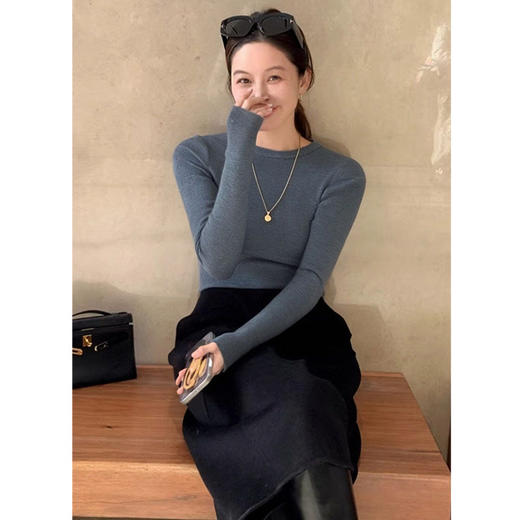 雀说高级感绵羊毛保暖灰色针织衫女早春新款套头亮片修身显瘦上衣ALW50136 商品图1