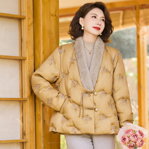 百媚生 新中式羽绒服外套国风气质防寒鸭绒服J254YDLY76 商品图0