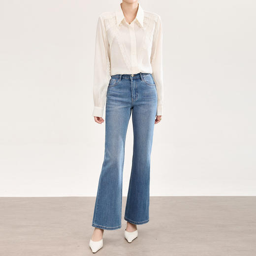 「高货wl」全新升级【铂金会员266/天猫359/差价93】(01002)洛诗琳2026春季新款高品质四面弹修身磨白天丝棉微喇牛仔裤 商品图0