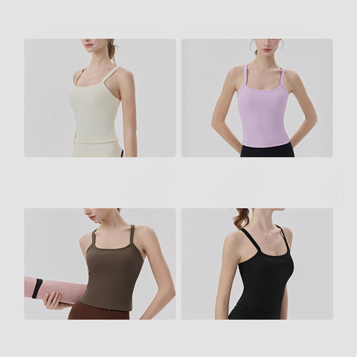 YOGACODE【火树银花系列】春夏罗纹瑜伽背心女带胸垫免穿内衣性感Y字美背背心DWB116170 商品图3