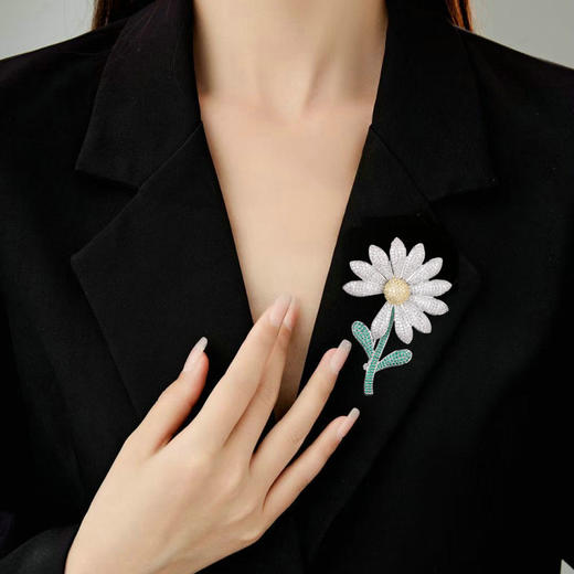 雀说 轻奢高级感镶锆石雏菊胸针女太阳花胸花F-129 商品图2