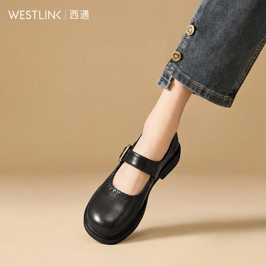 西遇玛丽珍鞋女2026春季新款复古学院JK小皮鞋方头浅口软底单鞋子V0166234 商品图2