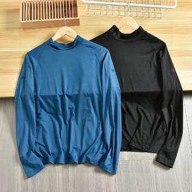 长袖T恤衫 磨毛保暖上衣 春季秋冬季男子半高领长袖训练健身运动紧身衣，