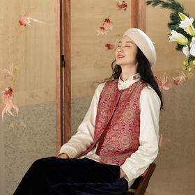 牧衣游原创 48姆米重磅织锦八达晕桑蚕丝马夹开衫红色百搭 寄明月