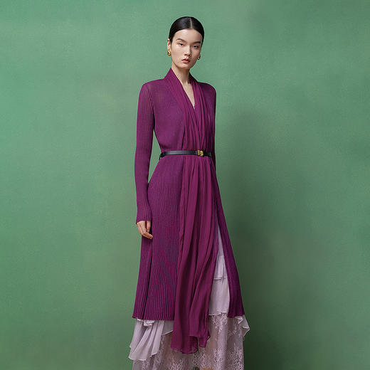 【林栖设计小店】轻逸自在|罗纹肌理拼桑蚕丝飞片2026春新款多色毛织外套1961212 商品图1