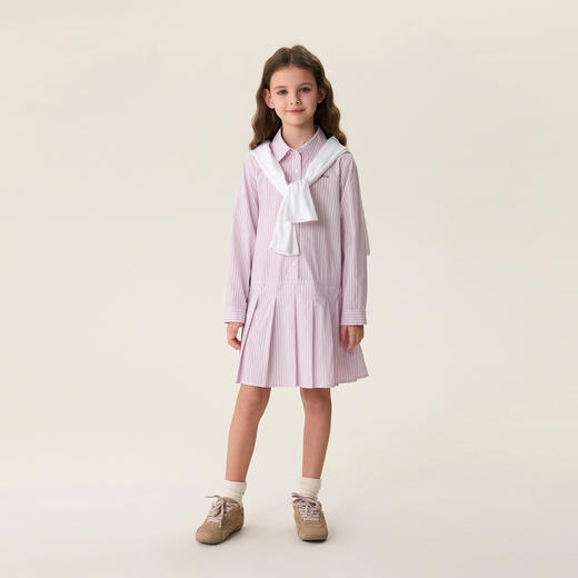 马克珍妮Miu系学院女童条纹衬衫裙2026年春装新款560290 商品图1