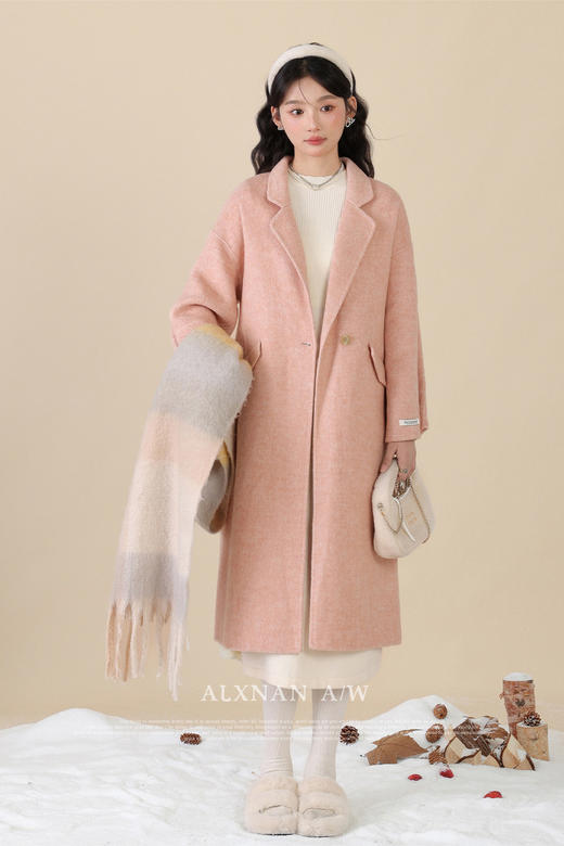 鹿向南《轻柔薄雾》保暖毛大衣2025款双面呢手工重工毛呢外套女 商品图5