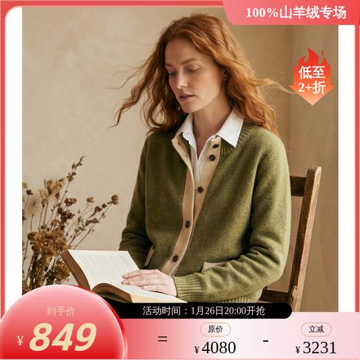 经典加厚羊绒开衫冬新款女式长袖羊绒衫L805884鹿王
 商品图0