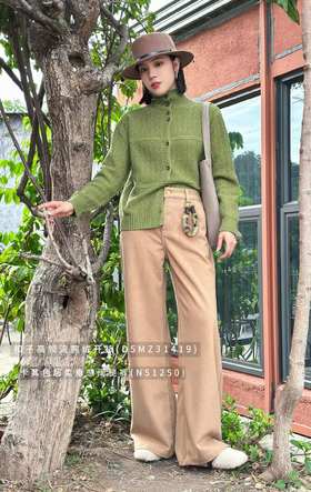 N51250#卡其色超柔垂感阔腿裤