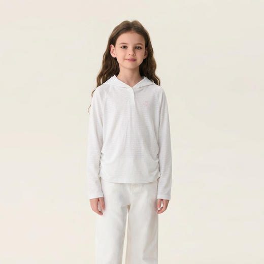 马克珍妮缤纷条纹女童抽褶连帽T恤2026年春装新款560159 商品图1