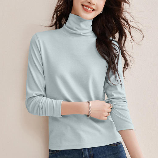 「自j」全新升级【铂金会员119/天猫159/差价40】(95819)洛诗琳气质天丝羊毛打底衫2026春季新款百搭显瘦堆堆领上衣 商品图1