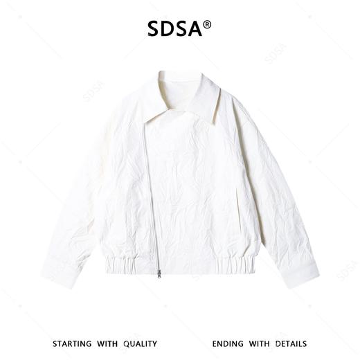 SDSA男士春夏新款痞帅男装时尚纯色褶皱斜拉链翻领夹克外套百搭 商品图1