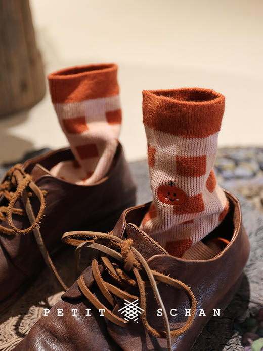 999积分兑换 PETIT SCHAN小闪 小小闪的小心愿 绵羊毛混纺格纹中筒袜一组两双 商品图1